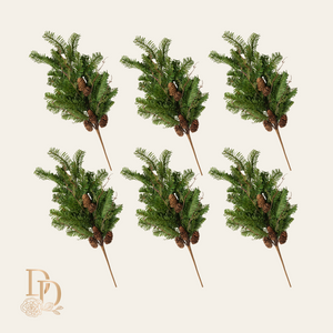 Six 29.5 inch soft touch pine sprays with natural pinecones, a Christmas spray bundle for wreaths and garland
