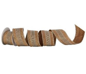 2.5" Gold Stripe Trim Dupioni Ribbon- 5 Yards