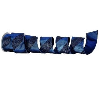 2.5" Blue Glitter Stripe Dupioni Ribbon- 10 yards
