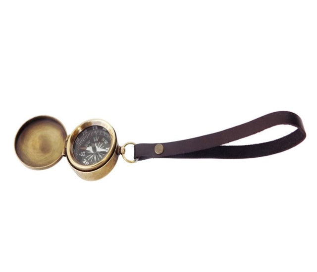 Glass and Brass Compass with Leather Strap