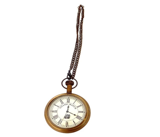 9" Brass and Glass Pocket Watch with Chain