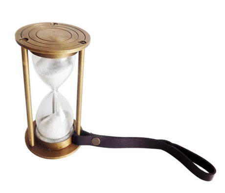 9 inch Brass and Glass Hour Glass Ornament with Strap