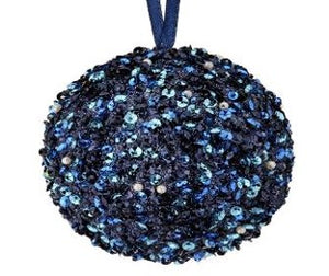 Navy Sequin Beaded Glitter Ball Ornament | 4" & 6"