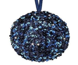 Navy Sequin Beaded Glitter Ball Ornament | 4" & 6"