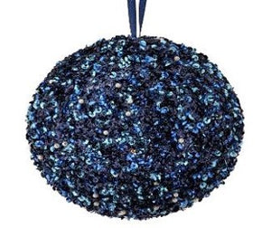 Navy Sequin Beaded Glitter Ball Ornament | 4" & 6"