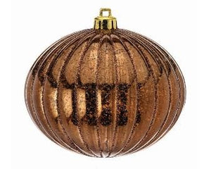 4" Mercury/Copper Glitter Stripe Bauble Shatterproof | Set of 4