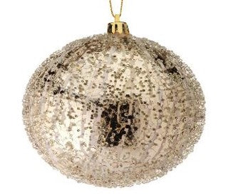 4 inch Iced Stripe Metallic Ball Ornament