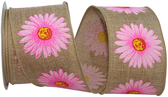 2.5" Gerbera Daisy Linen Ribbon, 10 Yards