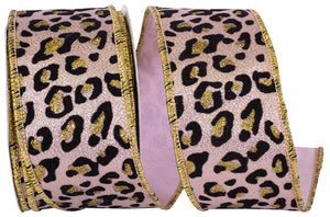 2.5" Rose Gold Leopard Glitter Shine Deluxe Wired Edge Ribbon | 10 Yards