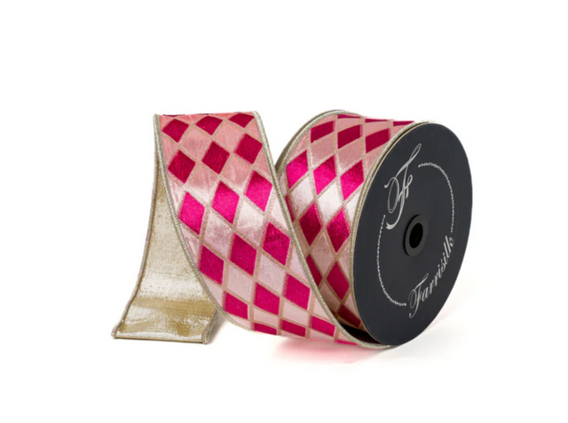 2.5" Pink Velvet Diamonds Ribbon 10 Yards