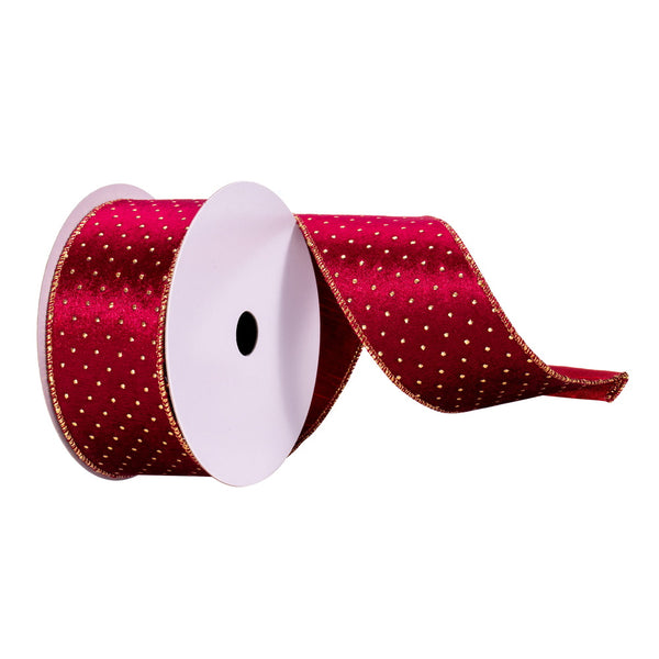2.5" x 10 Yards Green Ribbon with Gold Dots | Wired Edge