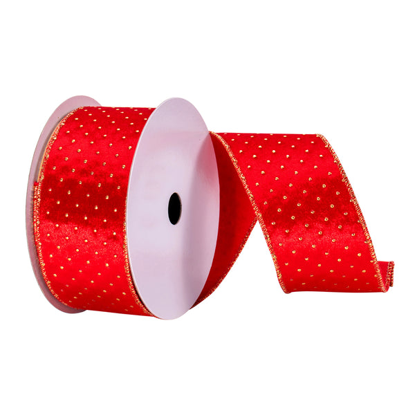 2.5" x 10 Yards Green Ribbon with Gold Dots | Wired Edge