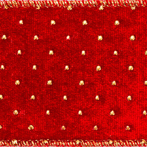 2.5" Red with Gold Dots Ribbon- 10 Yards