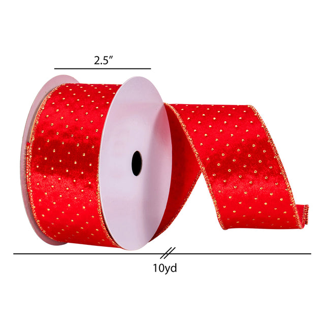2.5" Red with Gold Dots Ribbon- 10 Yards