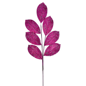 27" Glitter Leaf Christmas Spray | Red | Midnight Blue | Champagne | Cerise | White