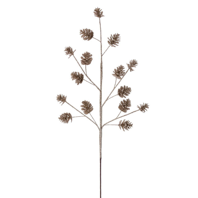 24" Artificial Champagne Pinecone Glitter Spray