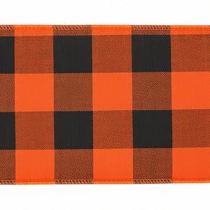 4" x 10 Yards Orange & Black Buffalo Check Ribbon with Orange Backing