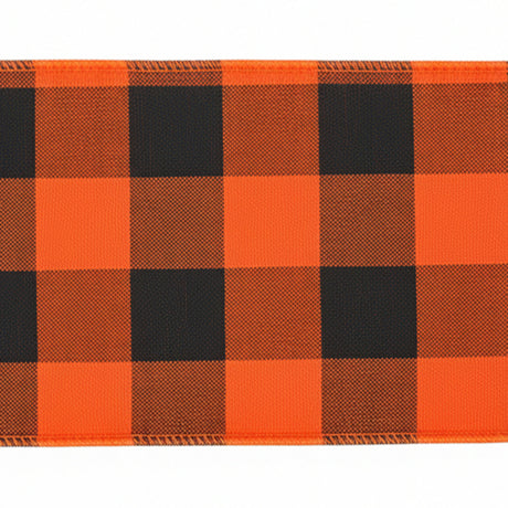Orange & Black Buffalo Check Ribbon with Orange Backing, additional view