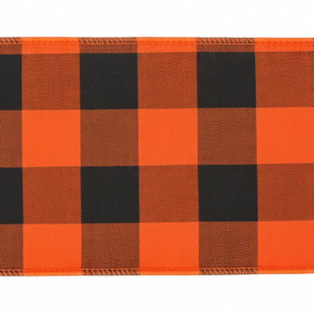 4" x 10 Yards Orange & Black Buffalo Check Ribbon with Orange Backing