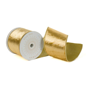 4" x 10 Yd Velvet Ribbon with Gold Trim & Backing Gold | Mocha