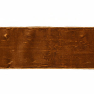4" x 10 Yd Velvet Ribbon with Gold Trim & Backing Gold | Mocha