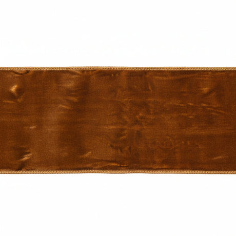 Velvet Ribbon with Gold Trim & Backing Gold, Mocha, additional view