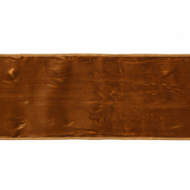 4" x 10 Yd Velvet Ribbon with Gold Trim & Backing Gold | Mocha