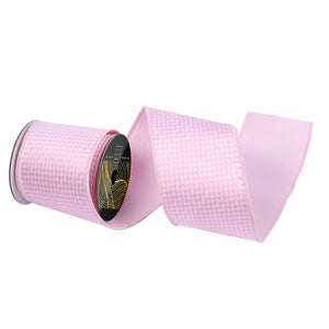 1" | 4" x 10Yd Pink & White Diagonal Checkerboard Ribbon