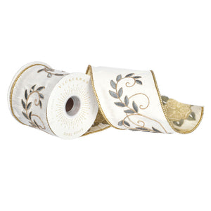 4"  x 5YDS Ivory Cord with Sequin Embroidered Dupioni Ribbon