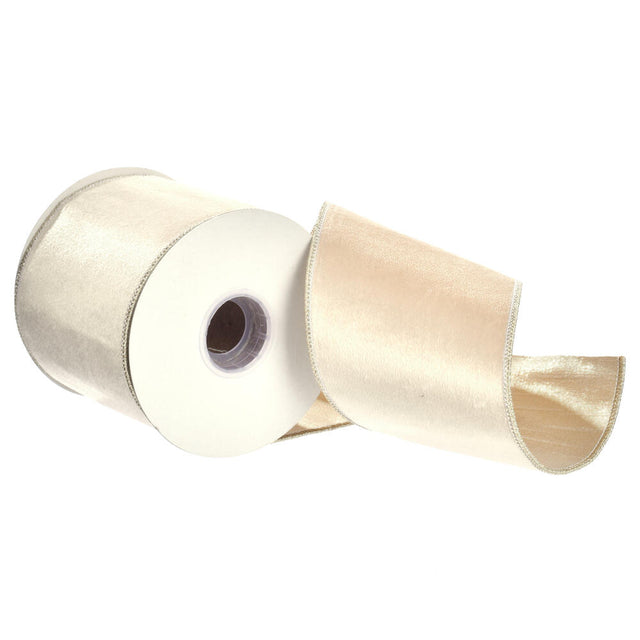 2.5" | 4" x 5yd Champagne Velvet/Metallic Dupioni Double Fused Back Ribbon