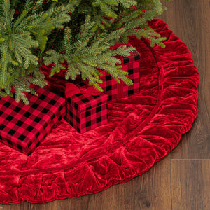 60" | 84" Plush Velvet Christmas Tree Skirt | Red, Midnight Blue, or Champagne