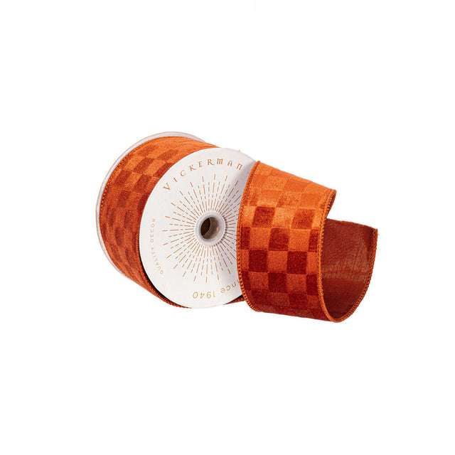 2.5" x 10 Yd Burnish Orange Velvet Checkered Satin Back Ribbon