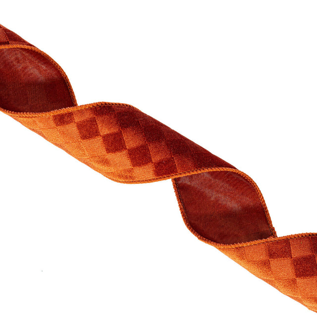 2.5" x 10 Yd Burnish Orange Velvet Checkered Satin Back Ribbon