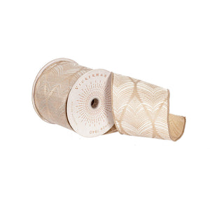 4" x 10 Yards Champagne White Feather or Burnish Orange Champagne Leaf Wired Ribbon