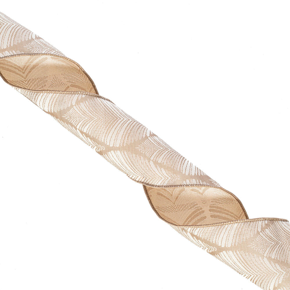 4" x 10 Yards Champagne White Feather or Burnish Orange Champagne Leaf Wired Ribbon