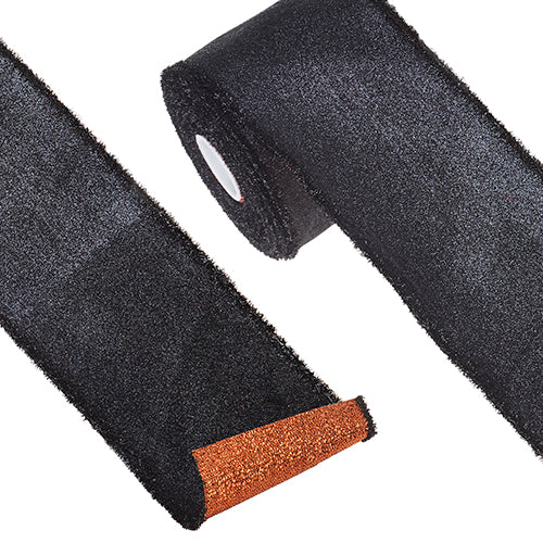 4" Black/Orange Tinsel Wired Ribbon- 10 Yards
