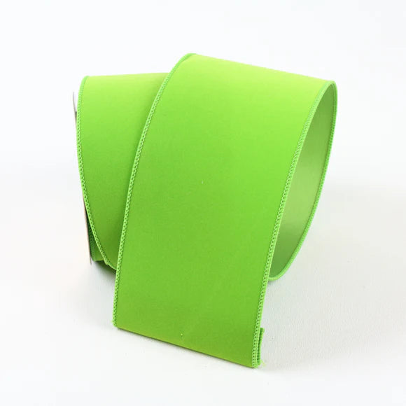 4" x 10YDS Flocked Velvet Farrisilk Wired Ribbon | Lime Green
