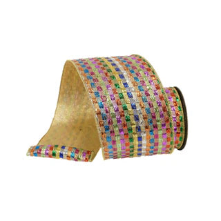 4" Multi Tinsel Checks Ribbon- 10 Yards
