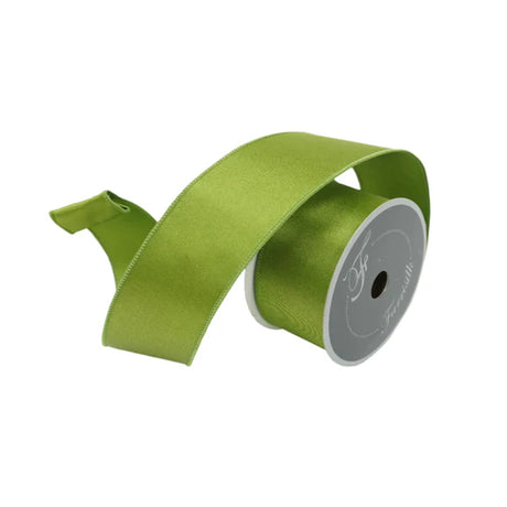 2.5 inch x 10 yards Forest Green Spring Satin Farrisilk Wired Ribbon