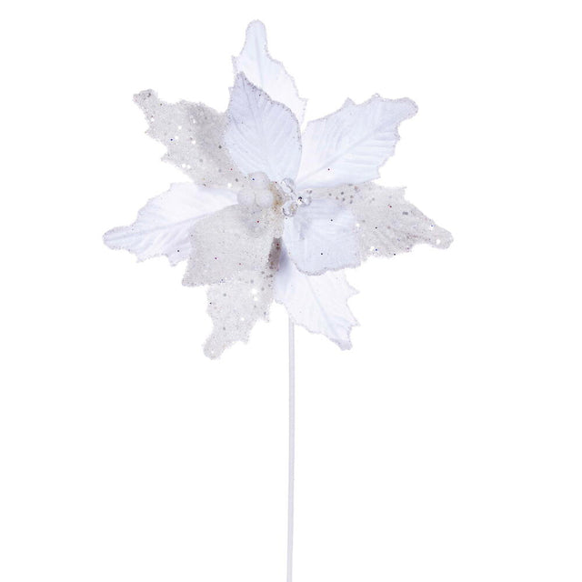 20" White Velvet Sugar Poinsettia Stem