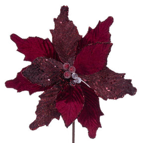 Velvet Sugar Poinsettia Stem, Midnight Blue or Burgundy, additional view