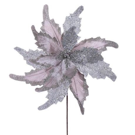 Grand Velvet Poinsettia Stem, Black or Pewter, additional view