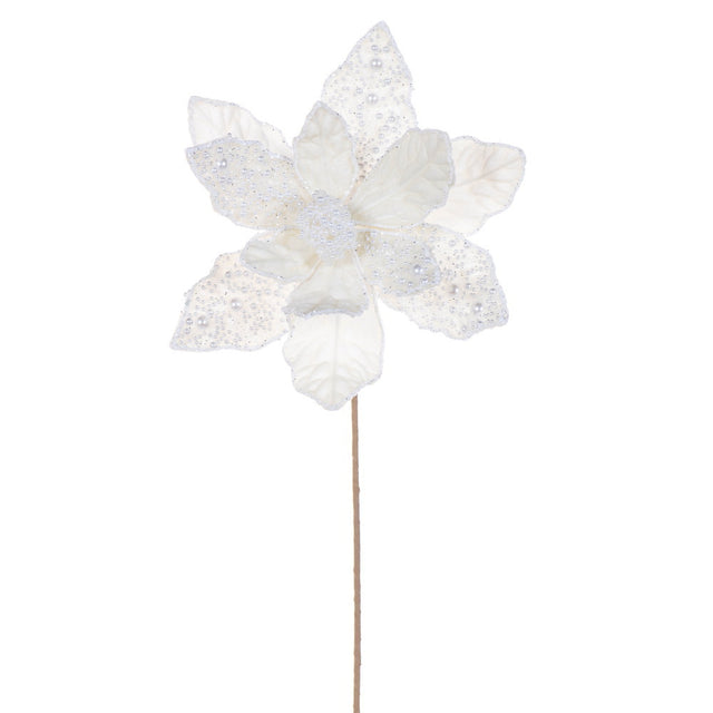 17" Ivory Velvet Pearl Poinsettia Stem
