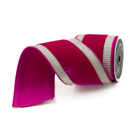 4 inch x 10DS Hot Pink Pleated Borders Farrisilk Wired Ribbon