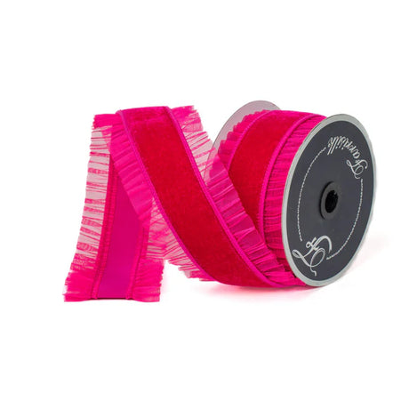 3 inch x 10 yards Hot Pink Sheer Ruffle Farrisilk Wired Ribbon