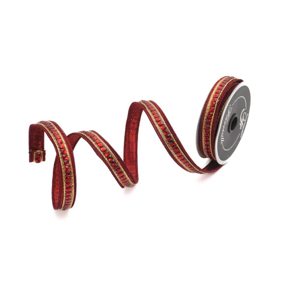 .75" x 5YDS Ruby Jeweled Farrisilk Wired Ribbon