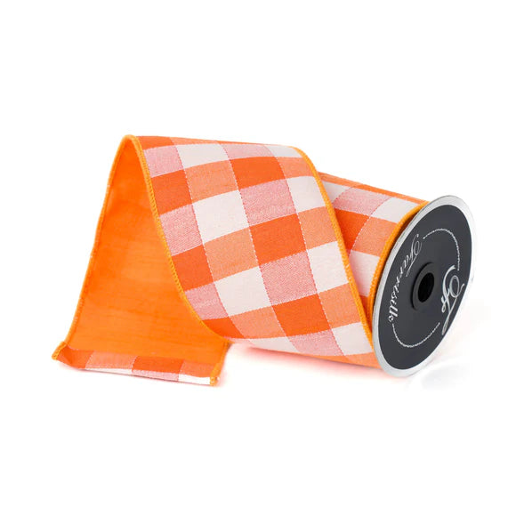 2.5" x 10 Yards Orange & White Large Checked Ribbon