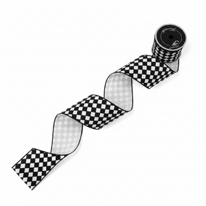 2.5" x 10 Yards Retro Harlequin Black & White Ribbon