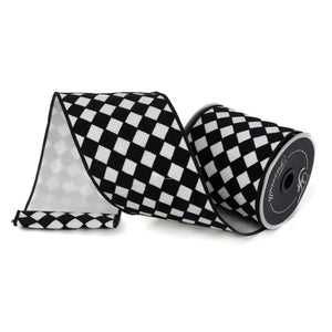 2.5" x 10 Yards Retro Harlequin Black & White Ribbon