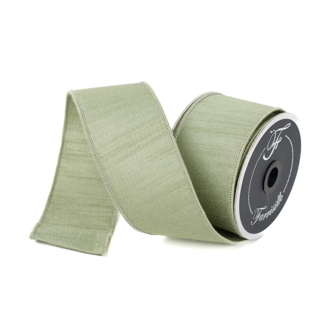 2.5" | 4" x 10YDS Farrisilk Sage Green Dupioni Ribbon
